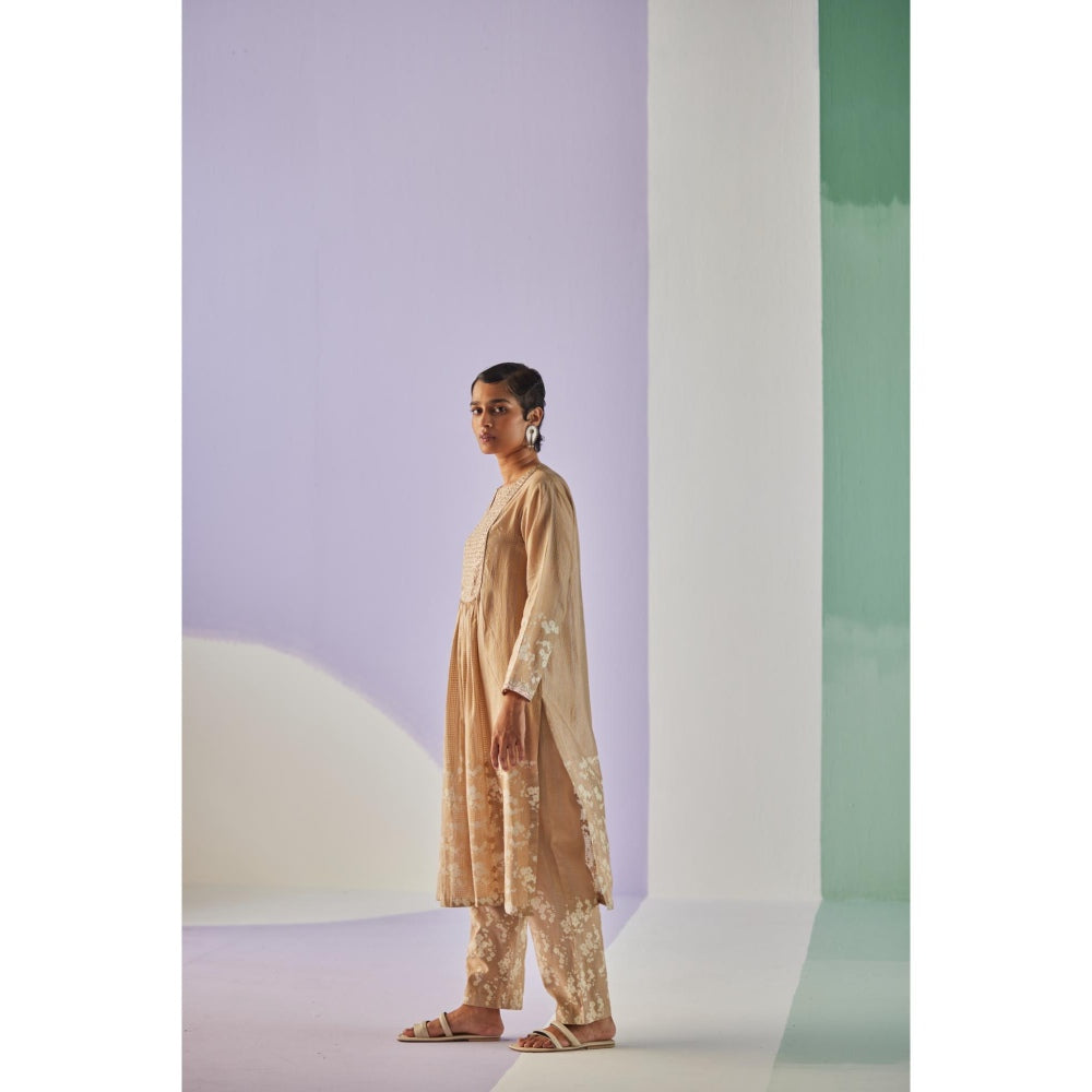 Surbhi Gupta Beige Yoke Kurta and Pant (Set of 2)