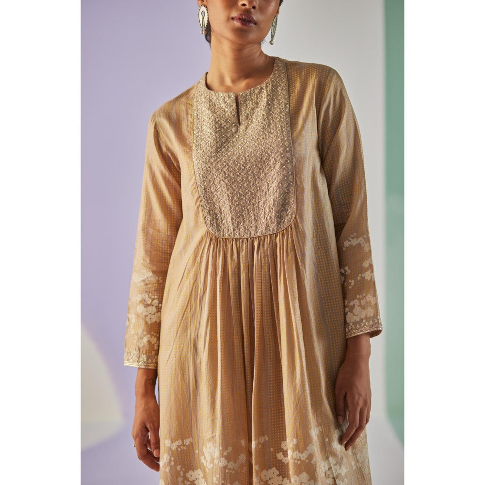Surbhi Gupta Beige Yoke Kurta and Pant (Set of 2)