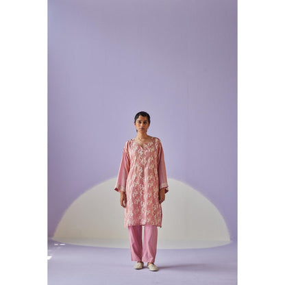 Surbhi Gupta Rose Pink Antifit Kurta and Pant (Set of 2)