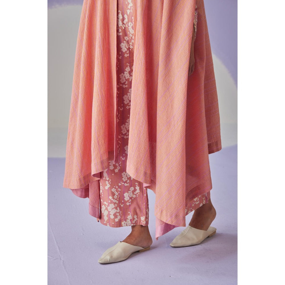 Surbhi Gupta Rose Pink Crinkled Cape with Blouse and Trouser (Set of 3)
