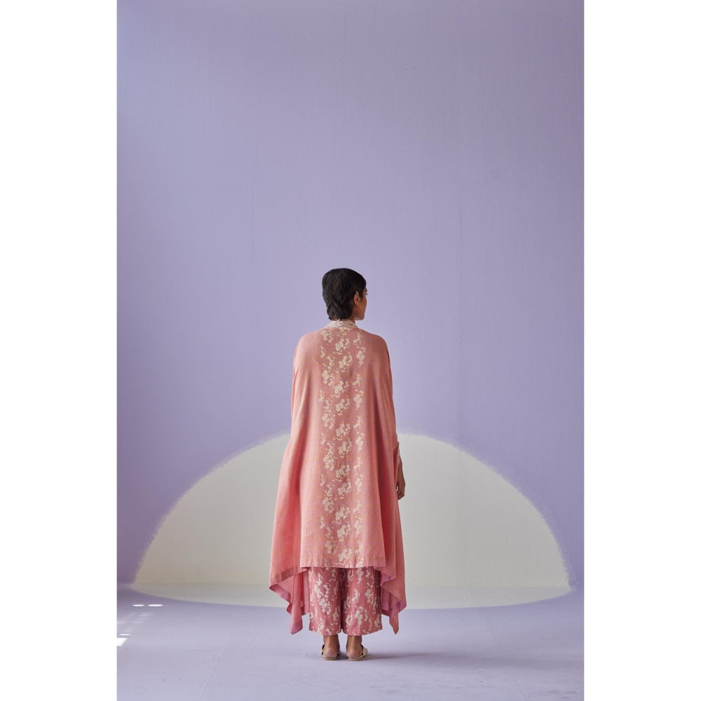 Surbhi Gupta Rose Pink Crinkled Cape with Blouse and Trouser (Set of 3)