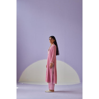 Surbhi Gupta Rose Pink Crinkled Kurta and Pant (Set of 2)