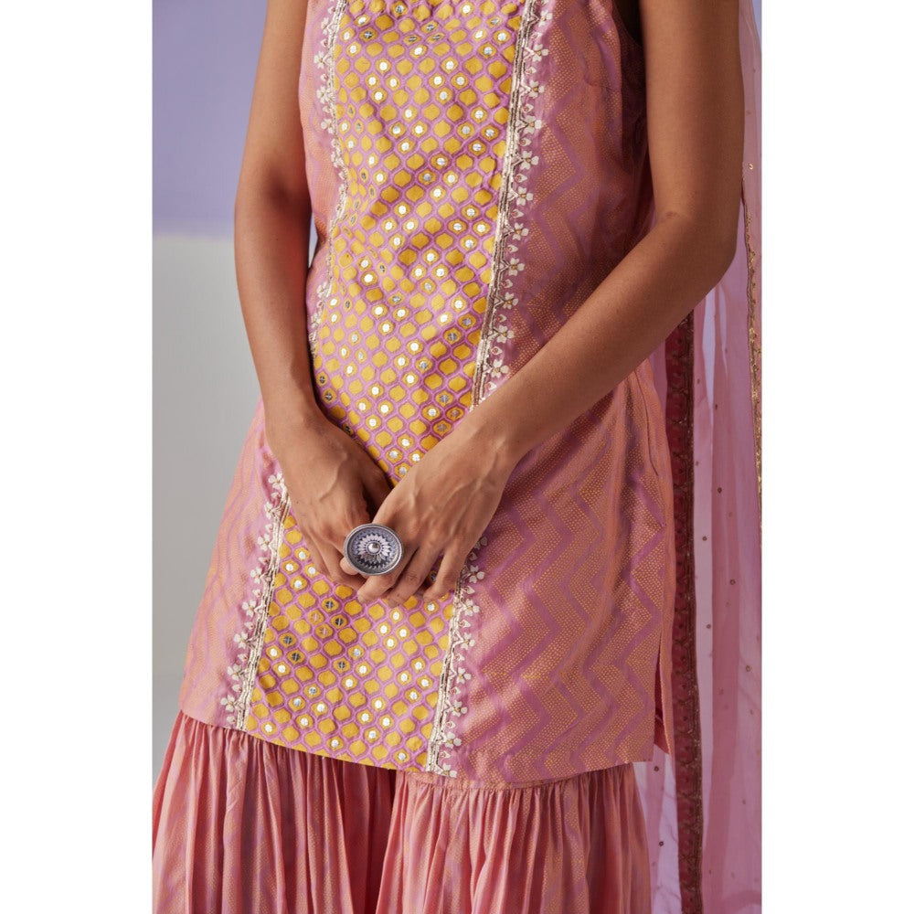 Surbhi Gupta Rose Pink Sharara with Kurta and Dupatta (Set of 3)