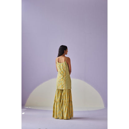 Surbhi Gupta Green Tiered Sharara with Kurta and Dupatta (Set of 3)