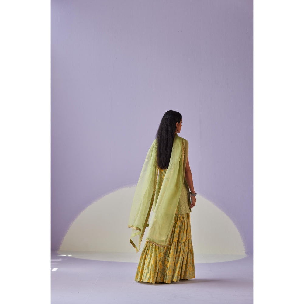 Surbhi Gupta Green Tiered Sharara with Kurta and Dupatta (Set of 3)
