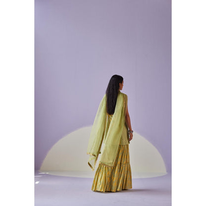 Surbhi Gupta Green Tiered Sharara with Kurta and Dupatta (Set of 3)