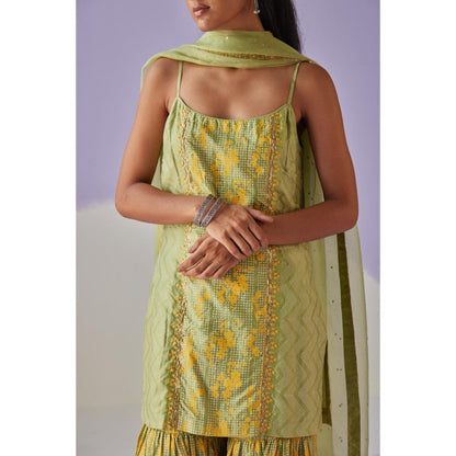 Surbhi Gupta Green Tiered Sharara with Kurta and Dupatta (Set of 3)