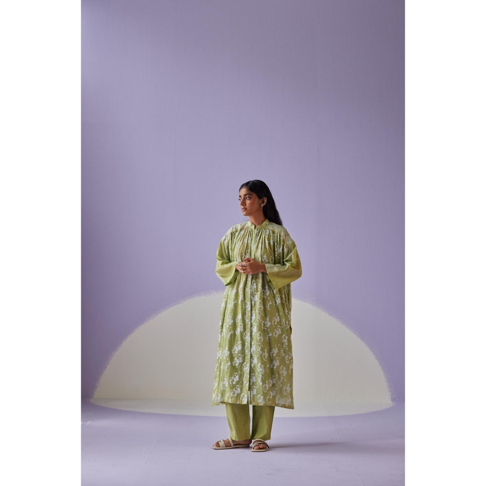 Surbhi Gupta Green Long Gathered Shirt and Pant (Set of 2)