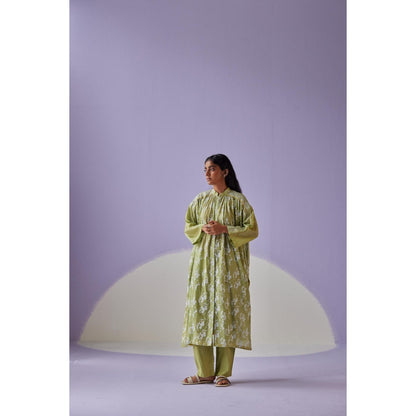 Surbhi Gupta Green Long Gathered Shirt and Pant (Set of 2)