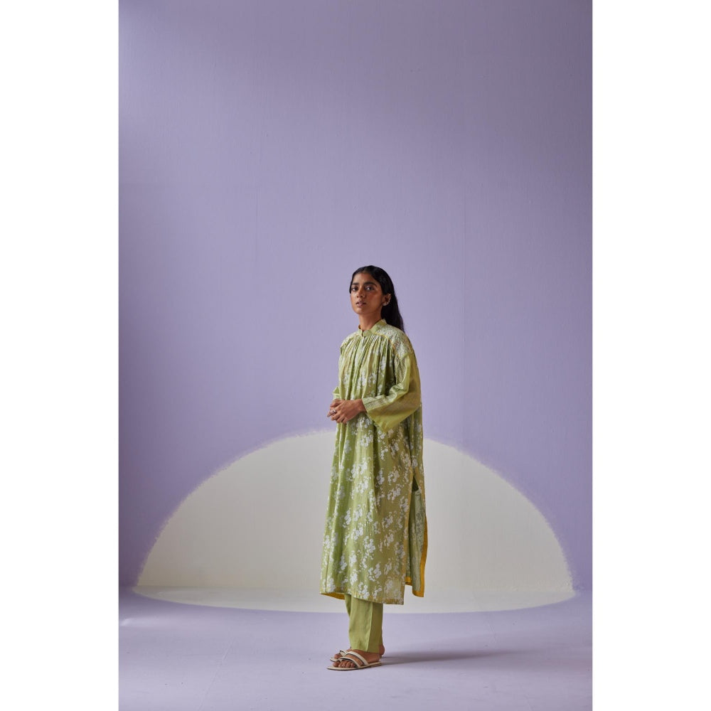 Surbhi Gupta Green Long Gathered Shirt and Pant (Set of 2)