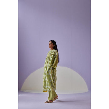 Surbhi Gupta Green Long Gathered Shirt and Pant (Set of 2)
