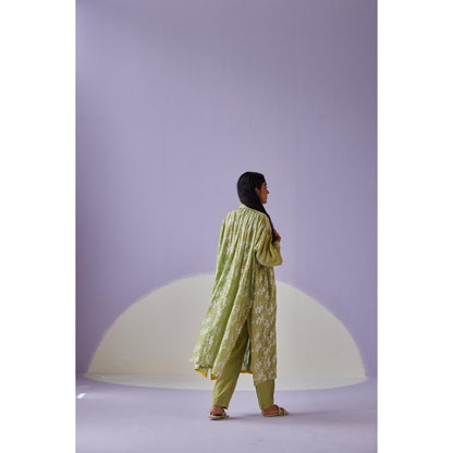 Surbhi Gupta Green Long Gathered Shirt and Pant (Set of 2)