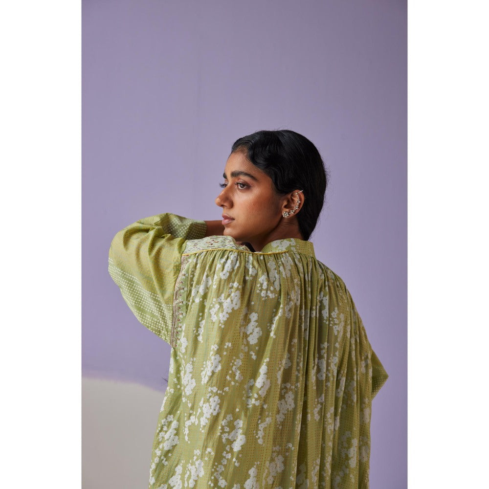Surbhi Gupta Green Long Gathered Shirt and Pant (Set of 2)