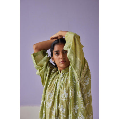 Surbhi Gupta Green Long Gathered Shirt and Pant (Set of 2)