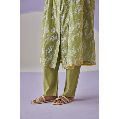 Surbhi Gupta Green Long Gathered Shirt and Pant (Set of 2)