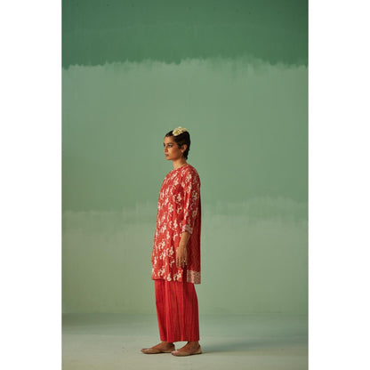 Surbhi Gupta Red Back Pleat Kurta and Pant (Set of 2)