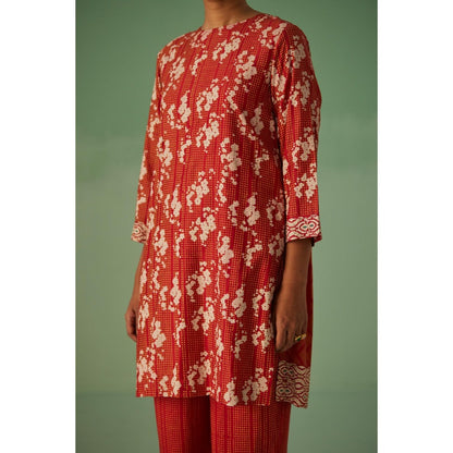 Surbhi Gupta Red Back Pleat Kurta and Pant (Set of 2)