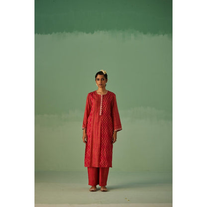 Surbhi Gupta Red Straight Kurta and Pant (Set of 2)
