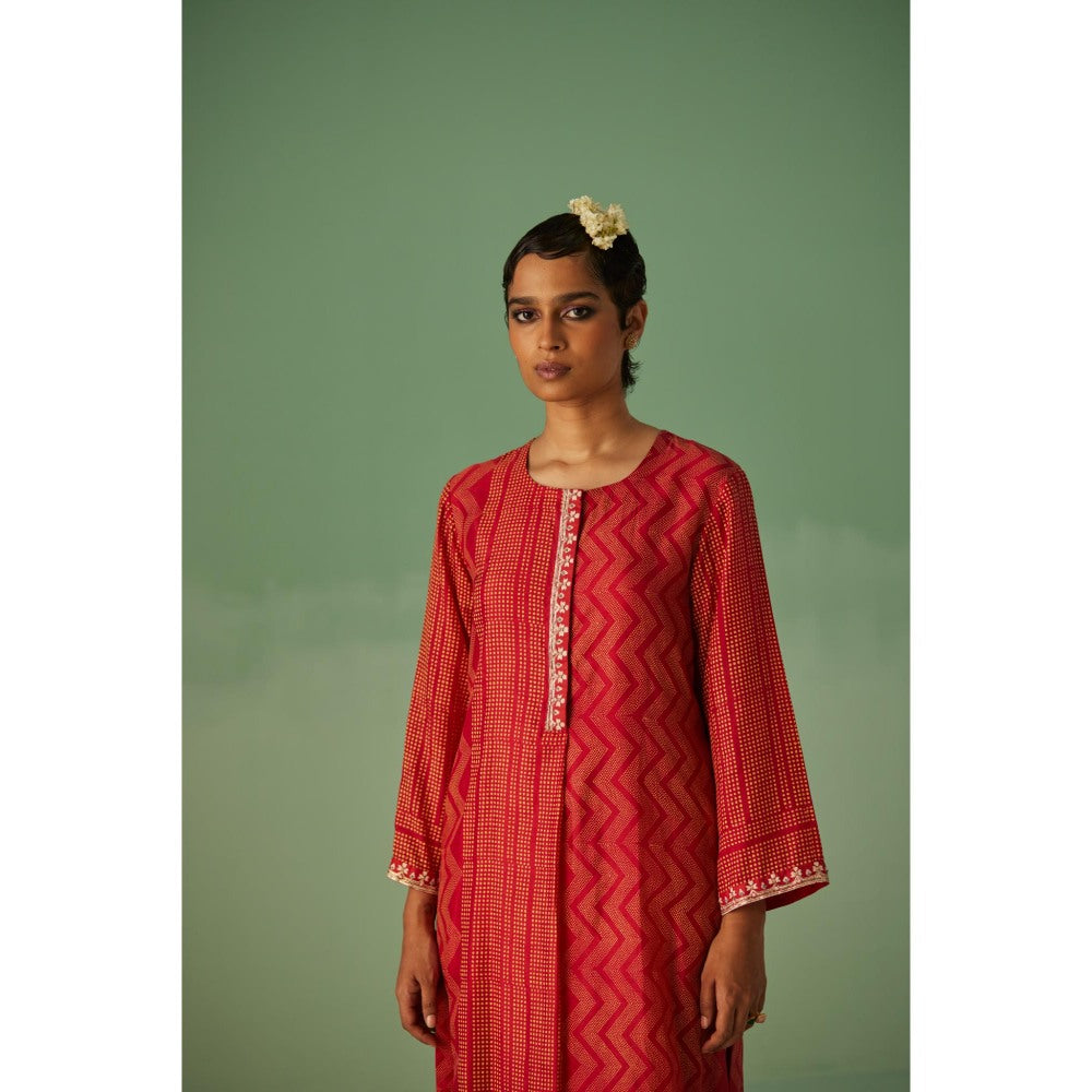 Surbhi Gupta Red Straight Kurta and Pant (Set of 2)