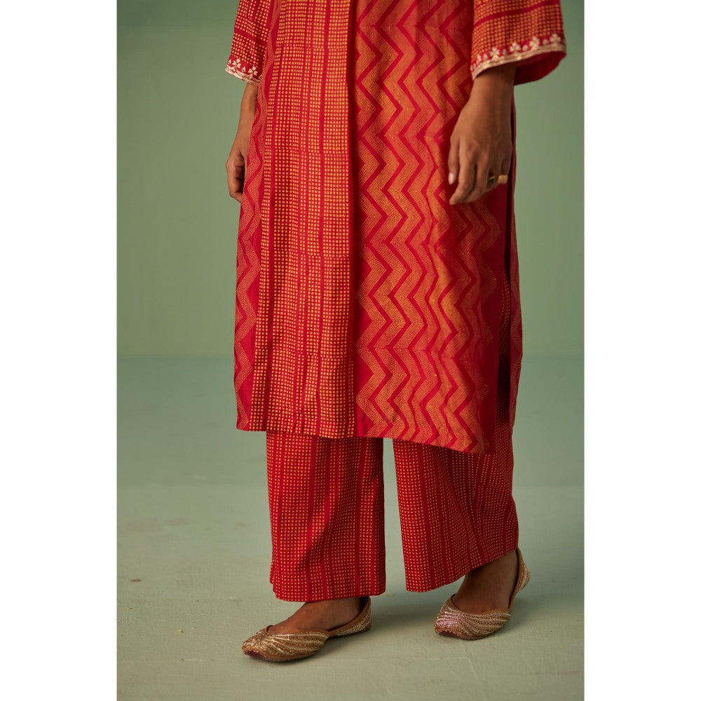 Surbhi Gupta Red Straight Kurta and Pant (Set of 2)