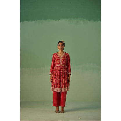 Surbhi Gupta Red Short Kurta and Pant (Set of 2)