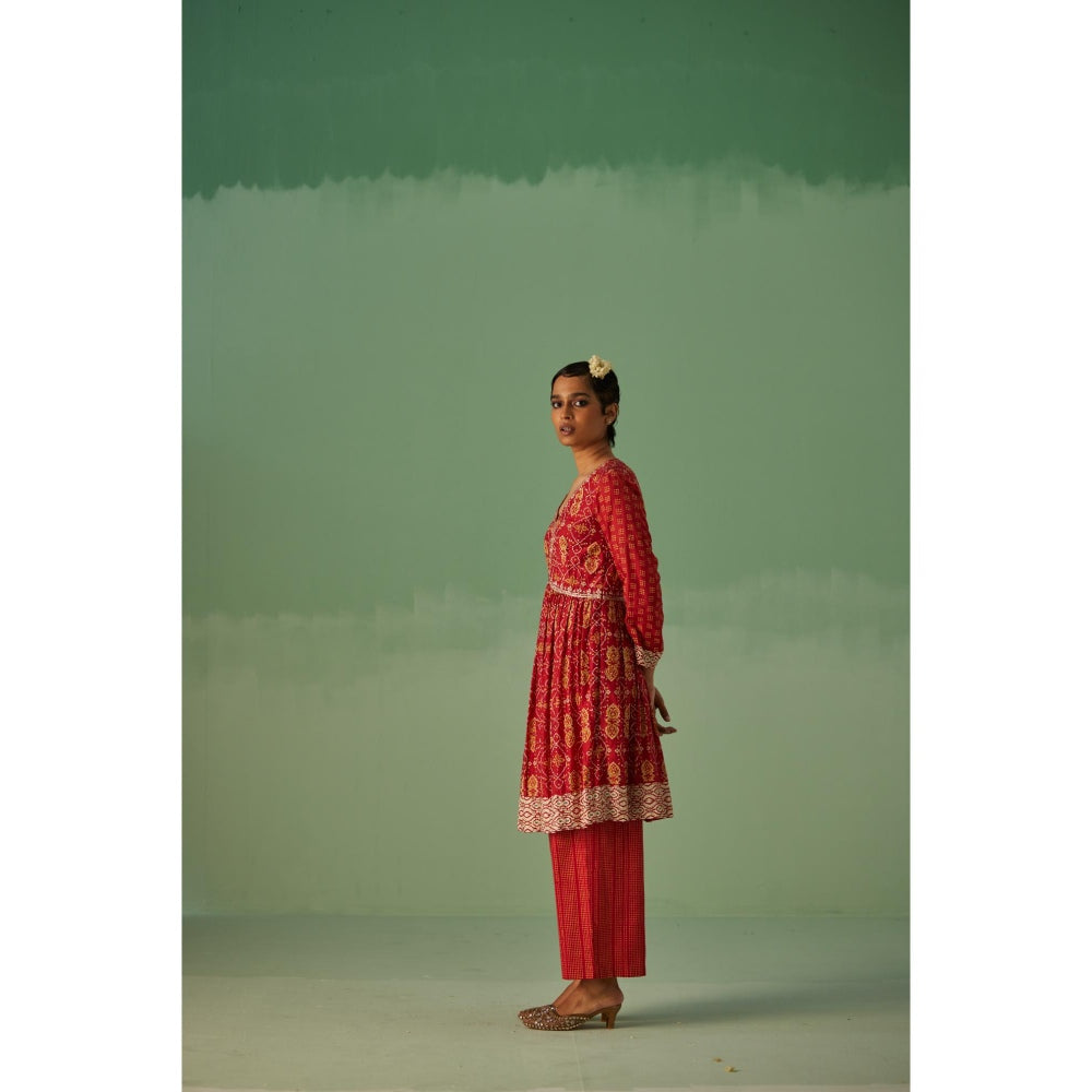 Surbhi Gupta Red Short Kurta and Pant (Set of 2)