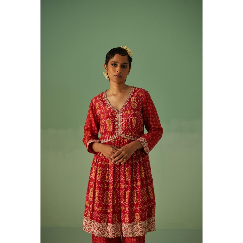 Surbhi Gupta Red Short Kurta and Pant (Set of 2)