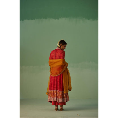 Surbhi Gupta Red Anarkali with Pant and Dupatta (Set of 4)