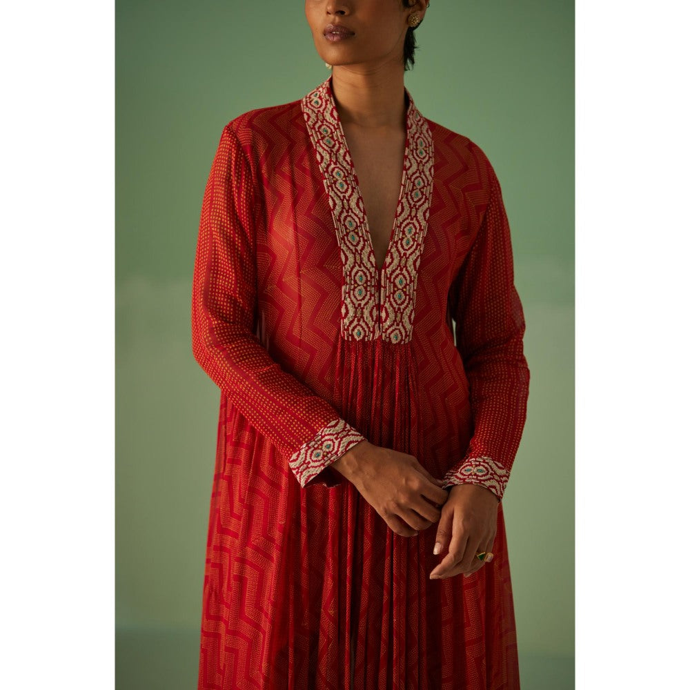 Surbhi Gupta Red Anarkali with Pant and Dupatta (Set of 4)