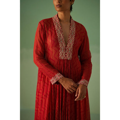 Surbhi Gupta Red Anarkali with Pant and Dupatta (Set of 4)