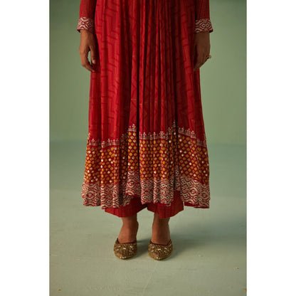 Surbhi Gupta Red Anarkali with Pant and Dupatta (Set of 4)