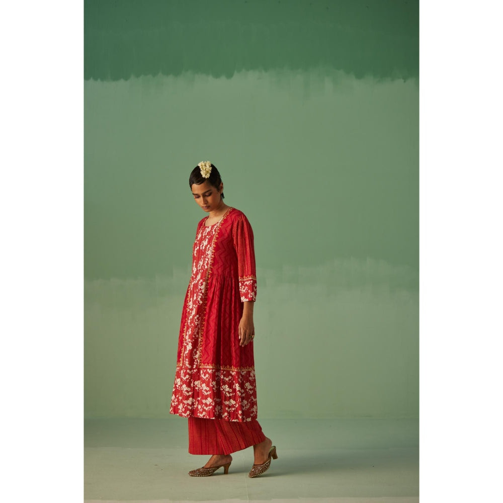 Surbhi Gupta Red Antifit Kurta and Trouser (Set of 2)
