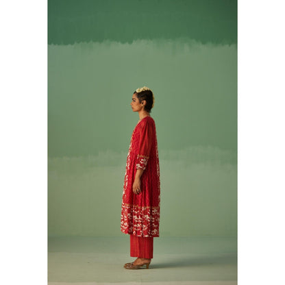 Surbhi Gupta Red Antifit Kurta and Trouser (Set of 2)