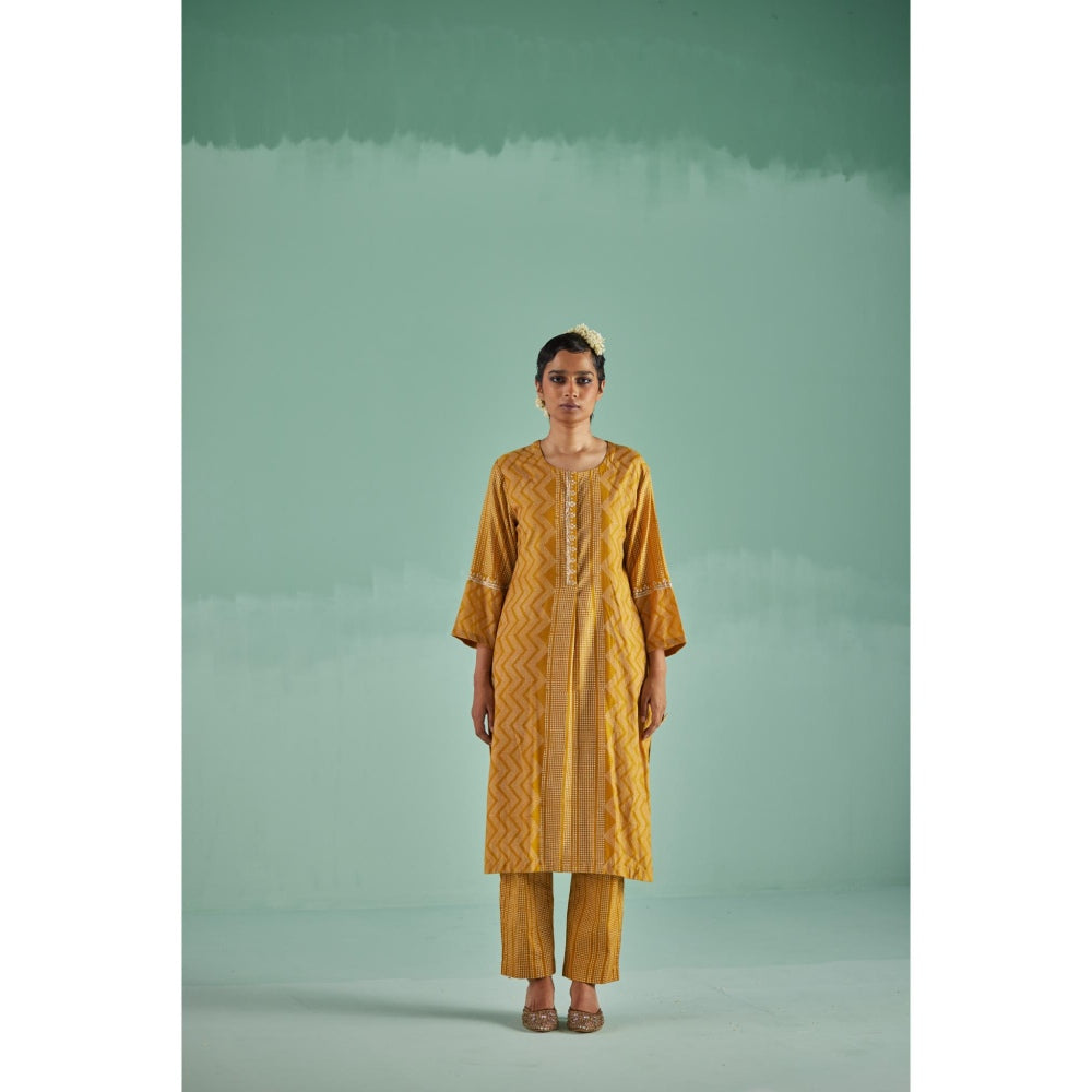 Surbhi Gupta Ochre Straight Kurta and Pant (Set of 2)