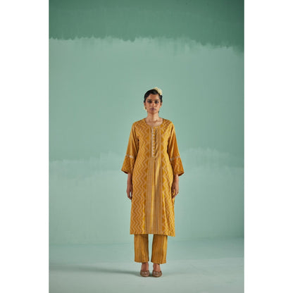 Surbhi Gupta Ochre Straight Kurta and Pant (Set of 2)