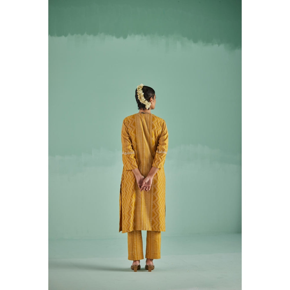 Surbhi Gupta Ochre Straight Kurta and Pant (Set of 2)