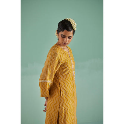 Surbhi Gupta Ochre Straight Kurta and Pant (Set of 2)