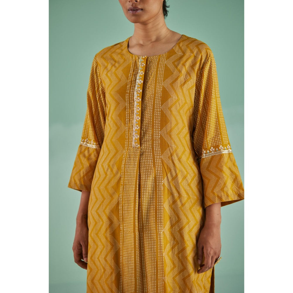 Surbhi Gupta Ochre Straight Kurta and Pant (Set of 2)