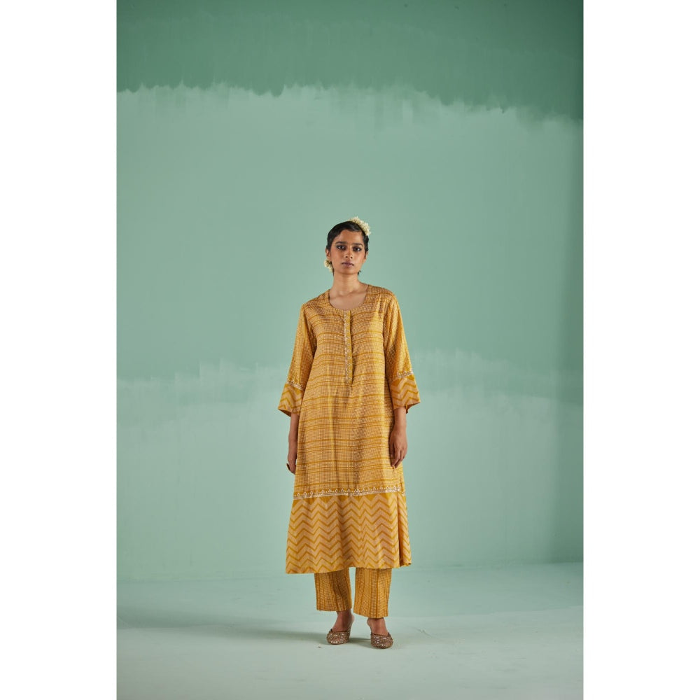 Surbhi Gupta Ochre A-Line Kurta and Pant (Set of 2)