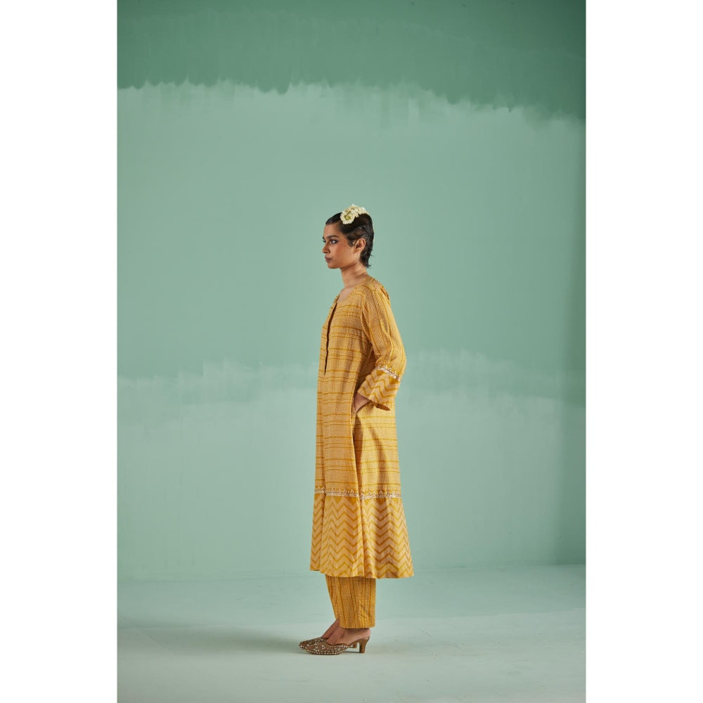 Surbhi Gupta Ochre A-Line Kurta and Pant (Set of 2)