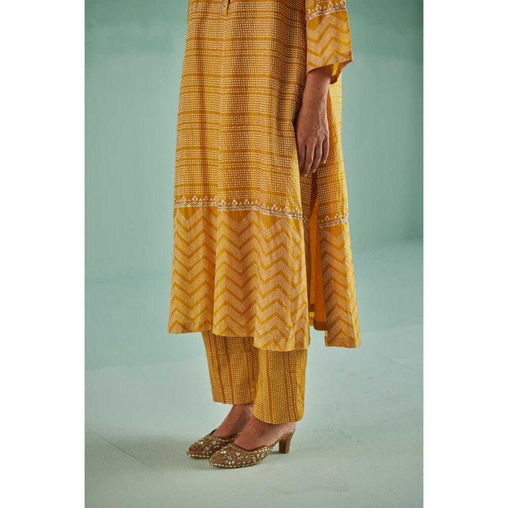 Surbhi Gupta Ochre A-Line Kurta and Pant (Set of 2)