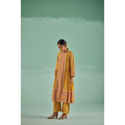 Surbhi Gupta Ochre Antifit Kurta and Pant (Set of 2)