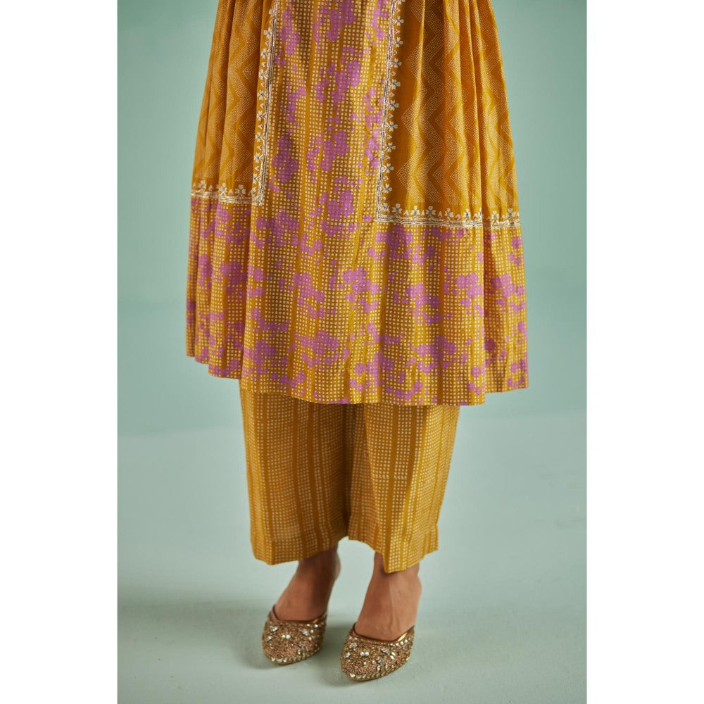 Surbhi Gupta Ochre Antifit Kurta and Pant (Set of 2)