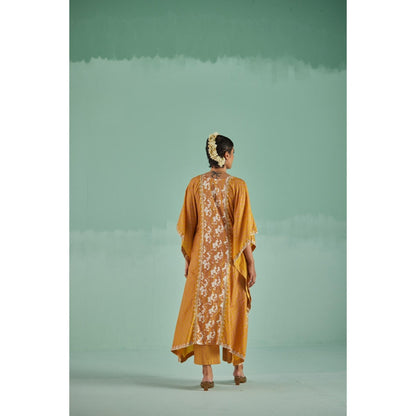 Surbhi Gupta Ochre Silk Kaftan and Inner and Pant (Set of 3)