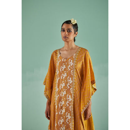 Surbhi Gupta Ochre Silk Kaftan and Inner and Pant (Set of 3)