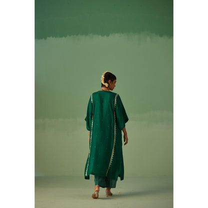 Surbhi Gupta Emerald Green Yoke Kaftan and Pant (Set of 3)