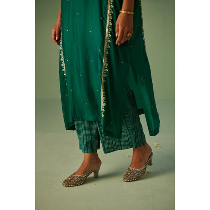 Surbhi Gupta Emerald Green Yoke Kaftan and Pant (Set of 3)