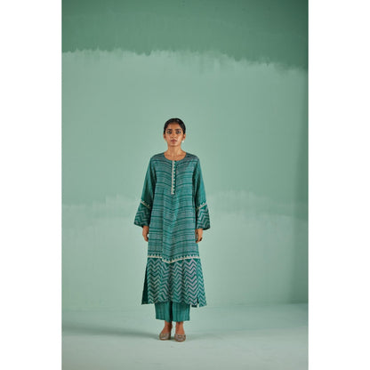 Surbhi Gupta Emerald Green A-Line Kurta and Pant (Set of 3)