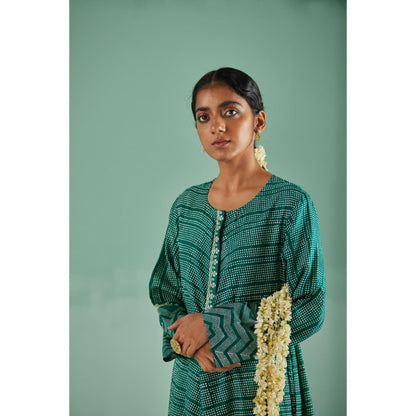 Surbhi Gupta Emerald Green A-Line Kurta and Pant (Set of 3)