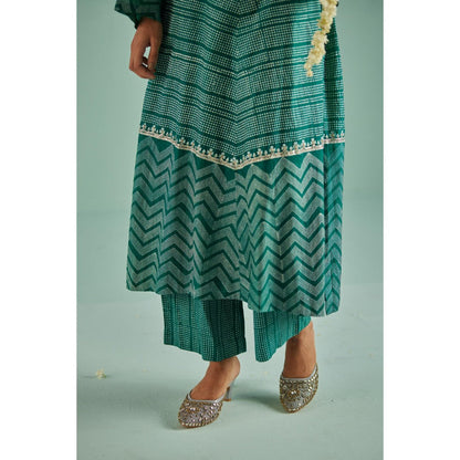 Surbhi Gupta Emerald Green A-Line Kurta and Pant (Set of 3)